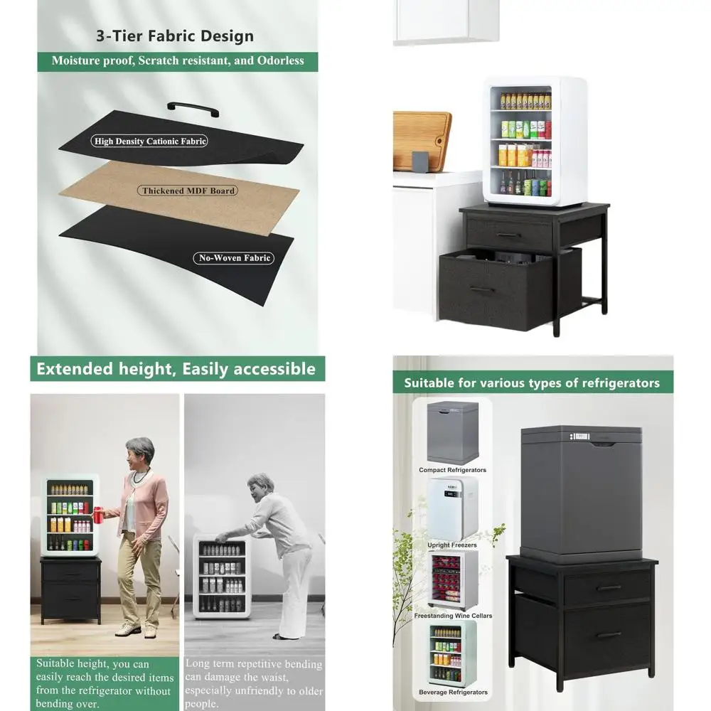 

Компактная подставка для хранения, мини-тумба с тканевыми ящиками, стол-холодильник грузоподъемностью 250 фунтов, полка для кофейного уголка для дома или офиса, прикроватная тумбочка
