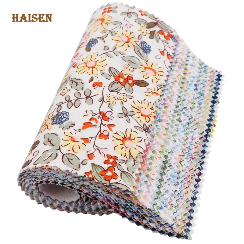 Haisen,Random Mix Color Printed Twill Cotton Fabric Patchwork Cloth,For Quilting&Sewing Material 12.8*12.8cm Square Calico Set