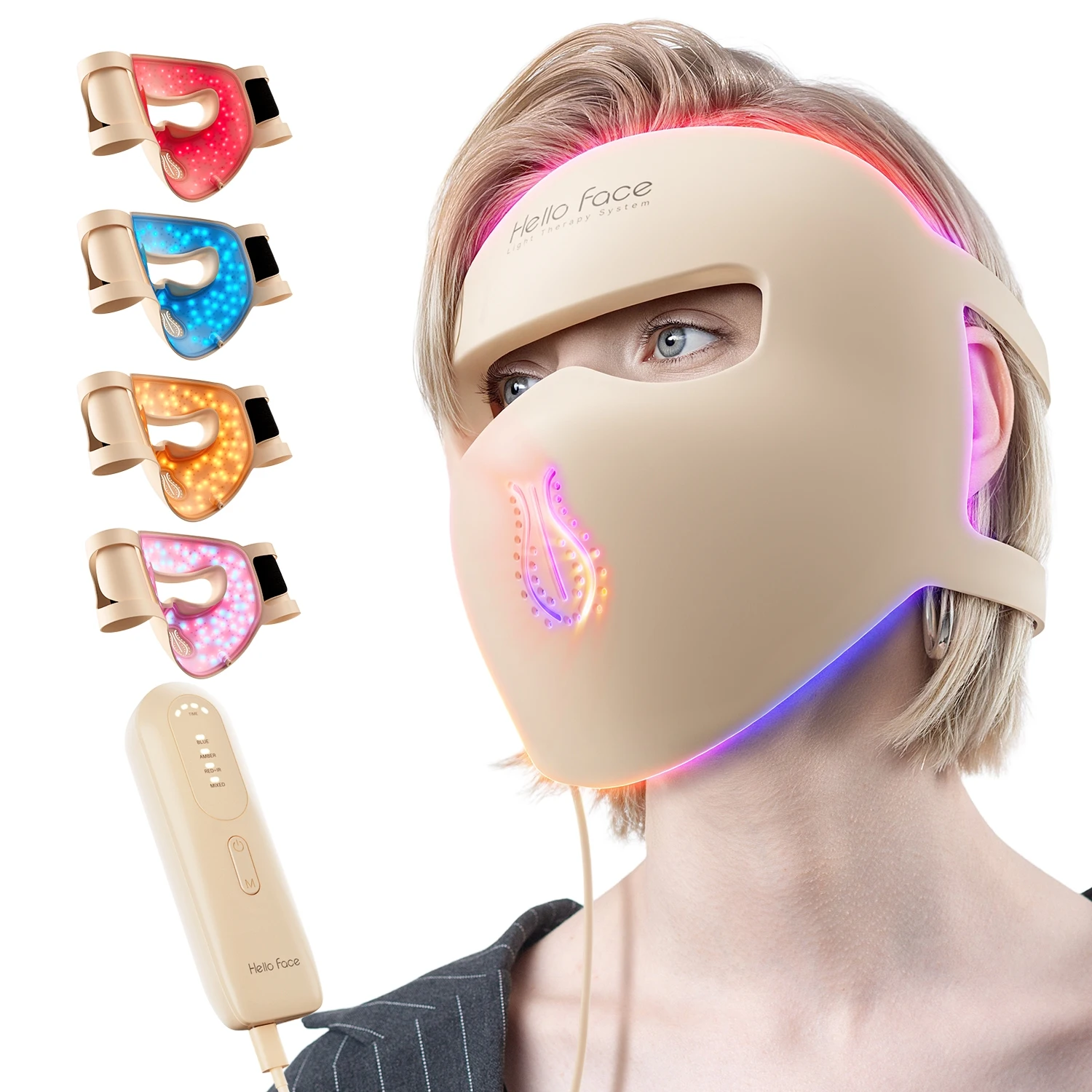 Portable Hello Face M300 4D Mask 311pcs LEDs Light Therapy Mask Red Near-Infrared Facial Neck Skin-friendly Silicone Mask