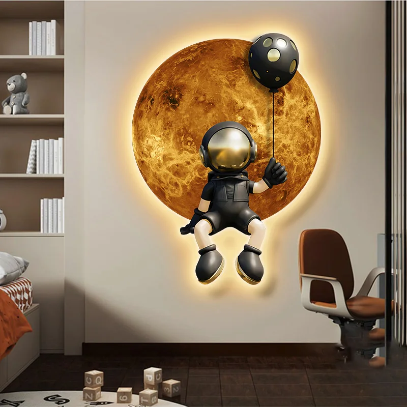 Astronaut Lunar Planet Mural Wall Lamp With PlugCable Children's Living Room Corridor Daycare Center
