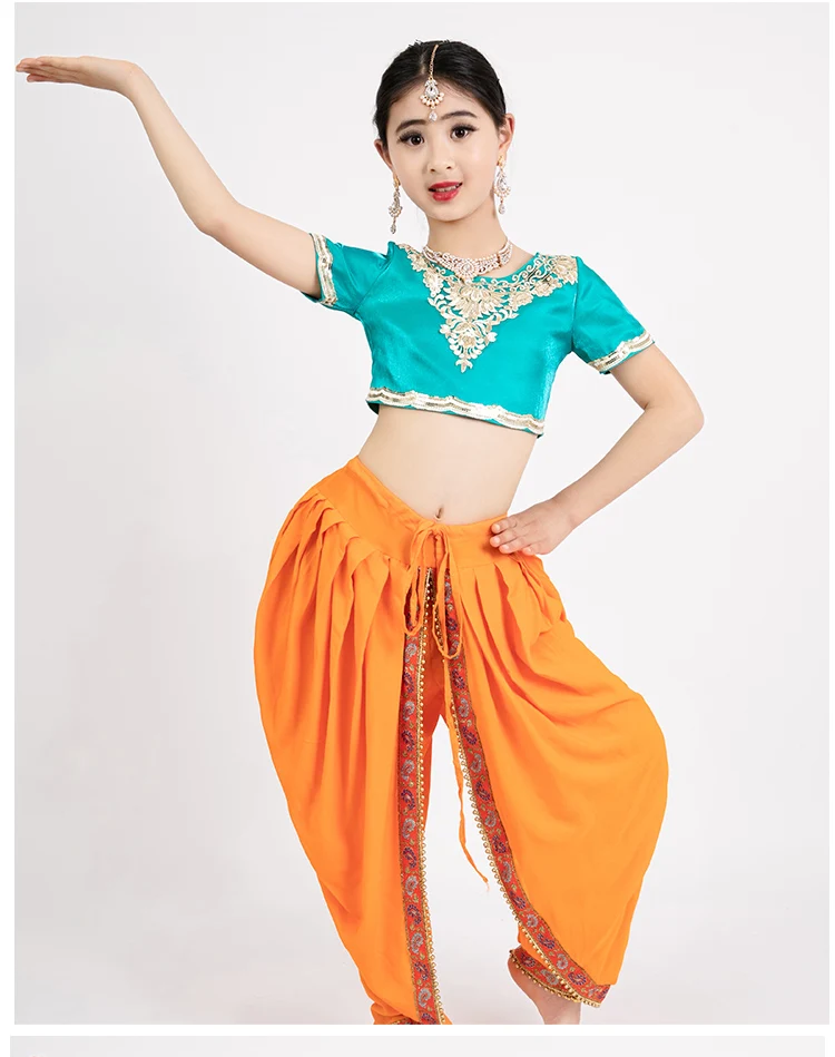 India Sarees Children Performance Set Cloth Girl Ethnic Lehenga Choli Belly Dancing Suits Two Pieces Blouse Pants