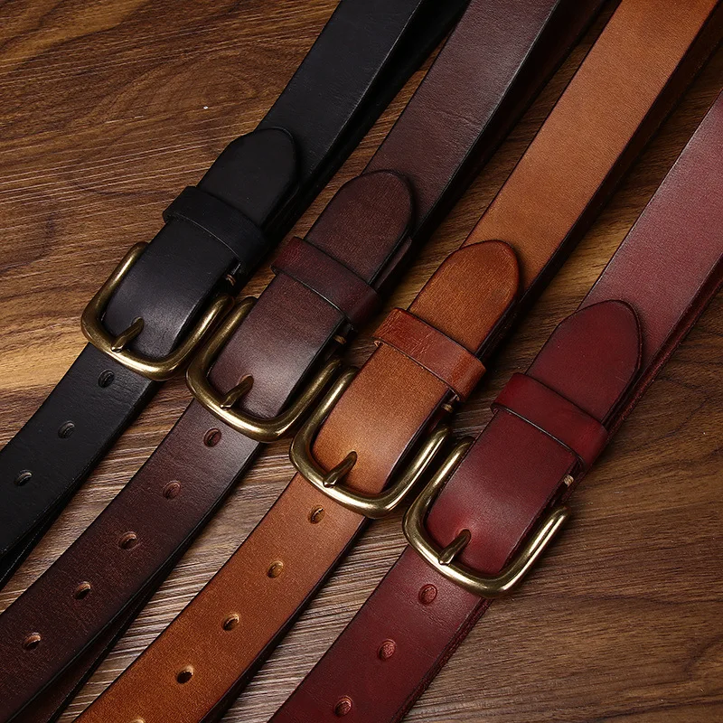 3.3CM  Unisex Vintage Washed Frosted Old Men Belt Genuine Leather Cowhide Needle Buckle Top Layer Casual Jeans Handmade