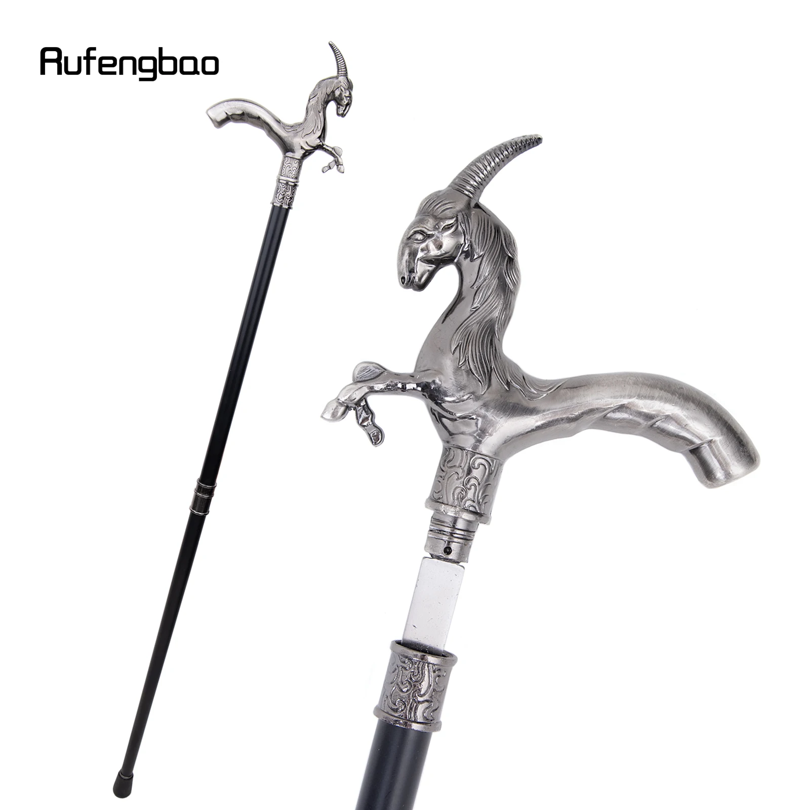 

Goat Grassland Walking Stick with Hidden Plate Self Defense Fashion Cane Plate Halloween Cosplay Crosier Vampire Stick 93cm