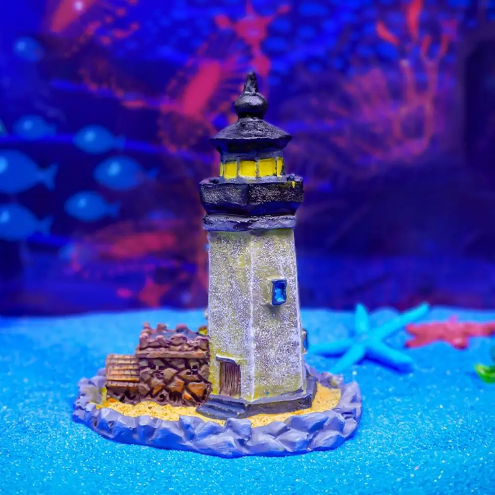 Nautical Themed Submerged Lighthouse Ornaments Simulation Resin Lighthouse Figurine Lifelike Lighthouse Sculpture Aquarium