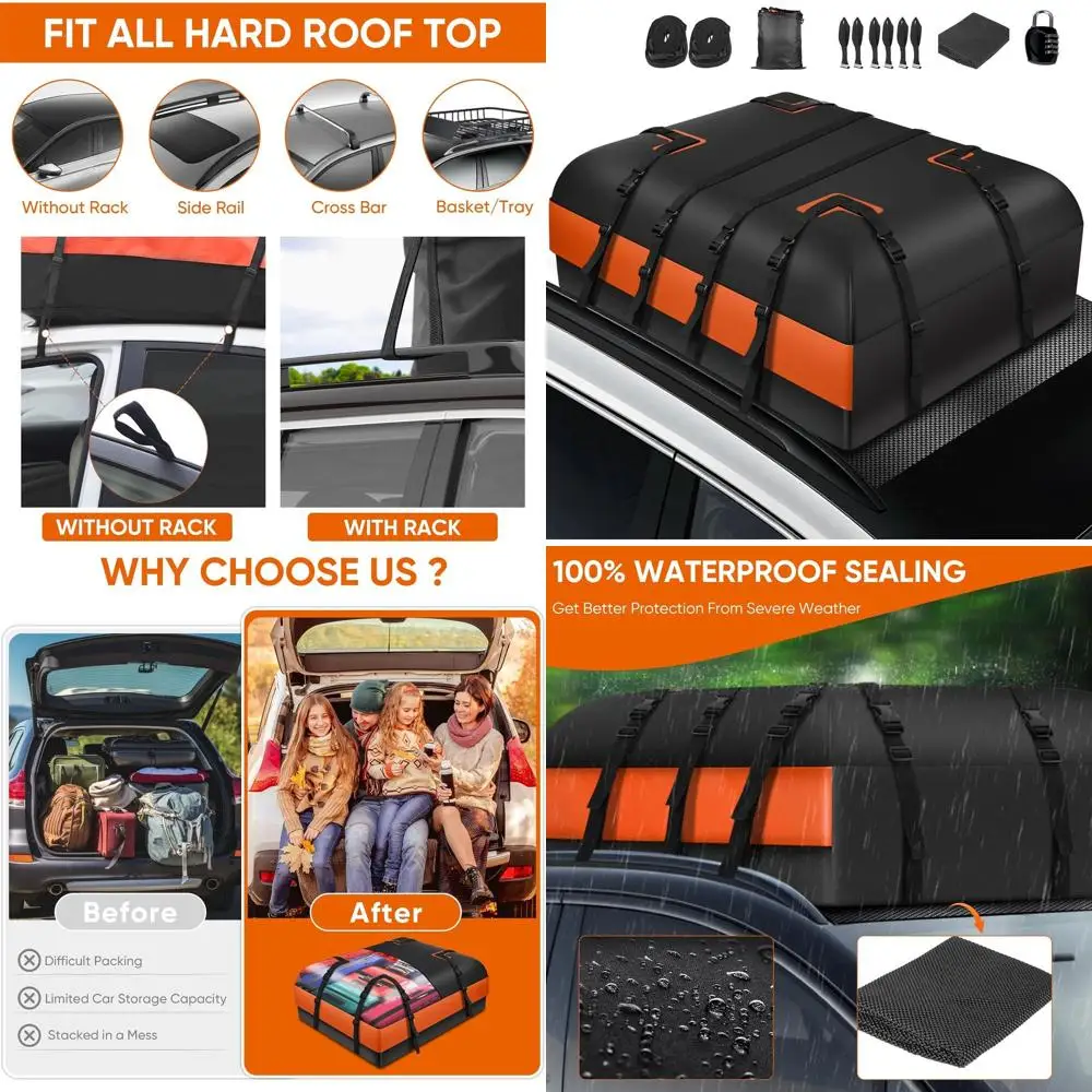 

20 Cubic Ft Waterproof Roof Cargo Bag with Anti-Slip Mat, Straps, Hooks, and Luggage Lock for All Vehicles