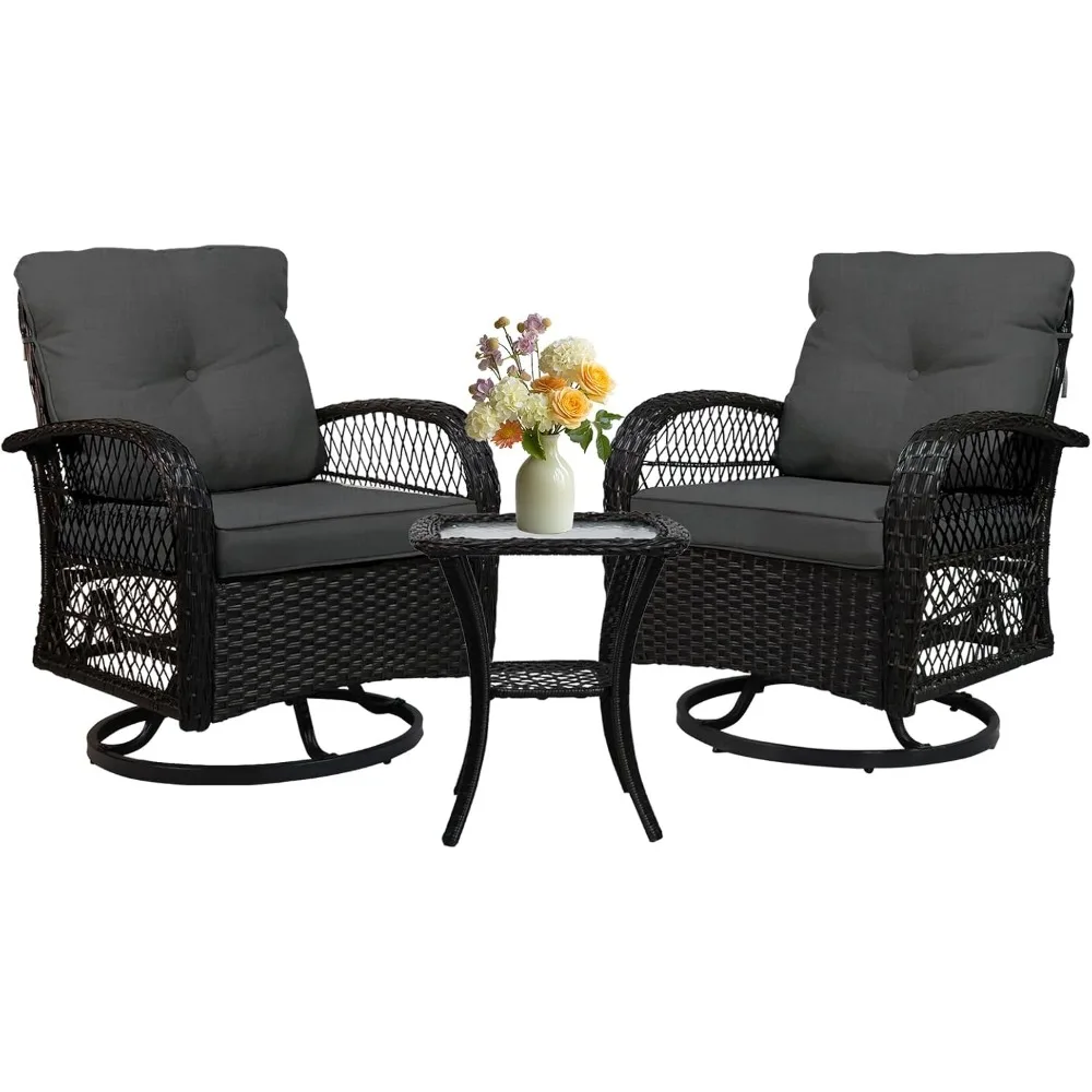 

SHGJ&SOFT 3 Pieces Patio Furniture Set, Outdoor Wicker Patio Chairs with Thick Cushions and Glass Coffee Table, PE Rattan Conver