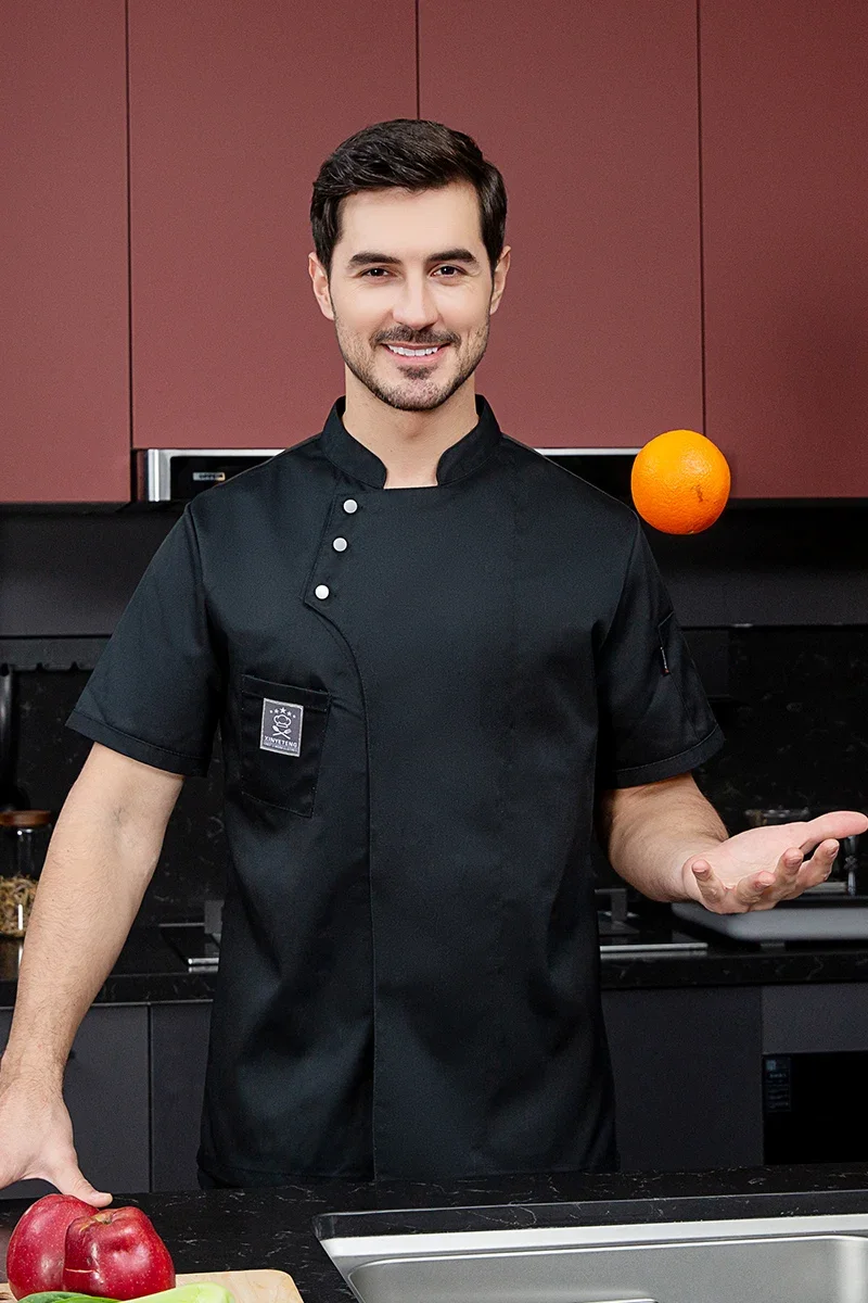 Unisex Küchenchef Mantel kurze Restaurant Uniform Shirt Service Bäckerei atmungsaktive Zweireiher Koch Kleid Koch Jacken Schürze