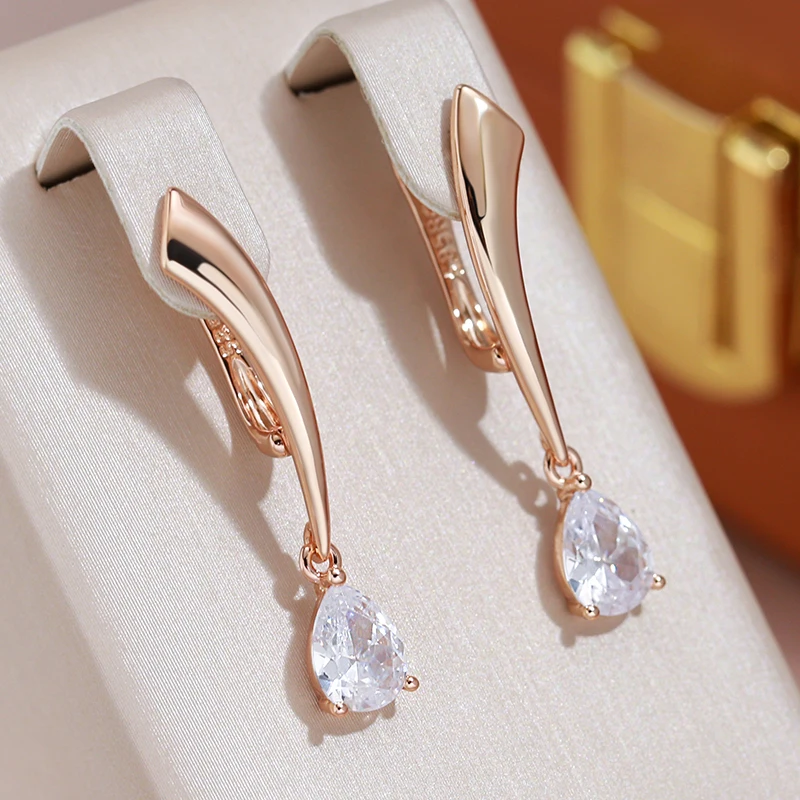 

JULYDREAM Smooth Long Geometric Drop Shape Zircon Drop Earrings Trendy 585 Gold Color Daily Accessories Women Minimalist Jewelry
