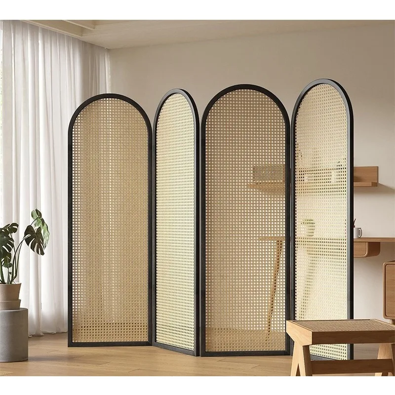 Solid wood rattan folding screen blocking partition Famous hotel office foldable simple partition