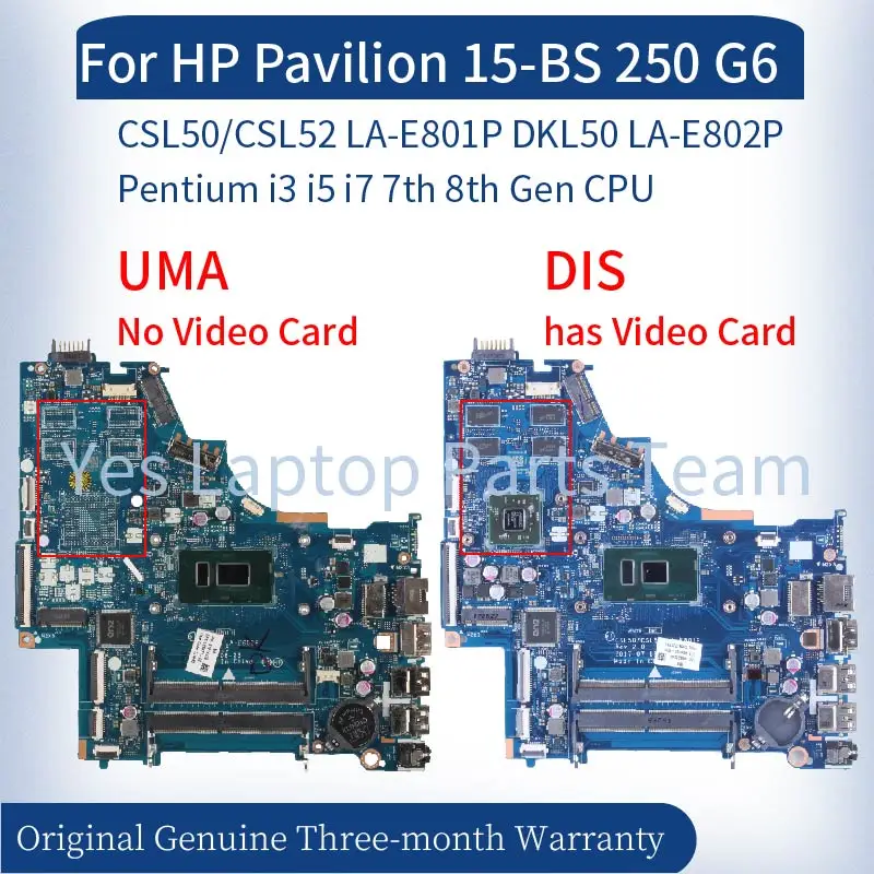 

LA-E801P для HP Pavilion 15-BS 250 G6 материнская плата для ноутбука Pentium i3 i5 i7 7-го 8-го поколения UMA/DIS DDR4 материнская плата для ноутбука