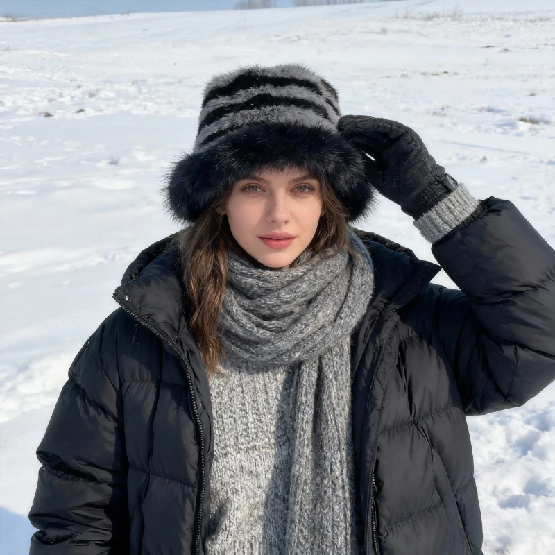 1 قطعة المرأة الخريف والشتاء نمط جديد لدغ تقسم قبعة بحافة ، الدافئة رشاقته تنوعا المألوف مخطط أفخم صياد قبعة