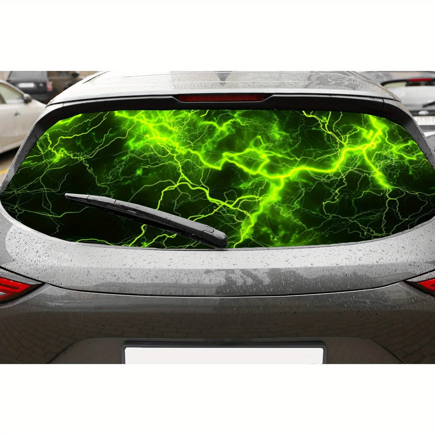 

Зеленая светящаяся молния с принтом ПВХ, перфорированные автомобильные виниловые обертывания, прочная наклейка на заднее лобовое стекло автомобиля, водонепроницаемая наклейка на заднее окно автомобиля
