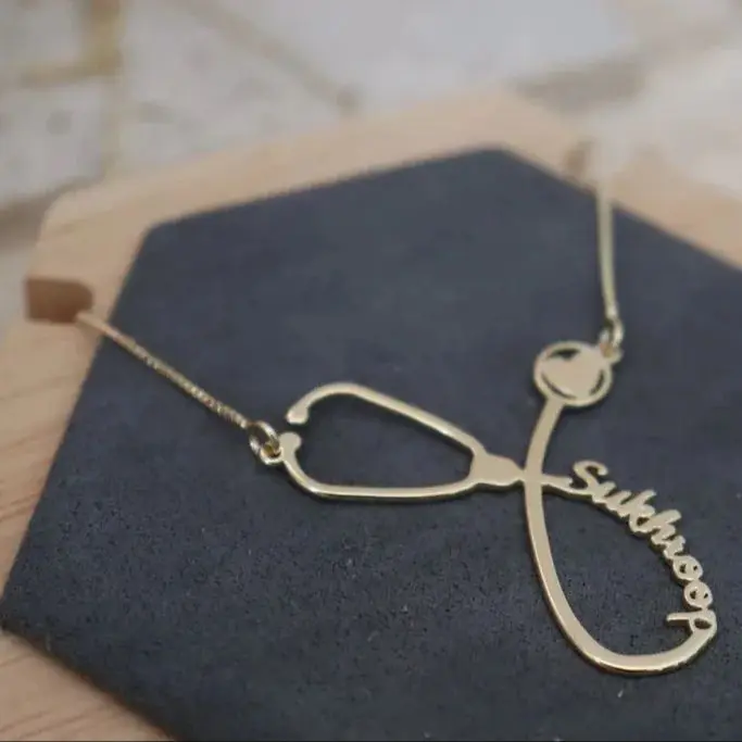 

Ожерелье с подвеской в виде стетоскопа на заказ с именем санскрита, персонализированное выгравированное медицинское ювелирное изделие, подарок для врачей и медсестер