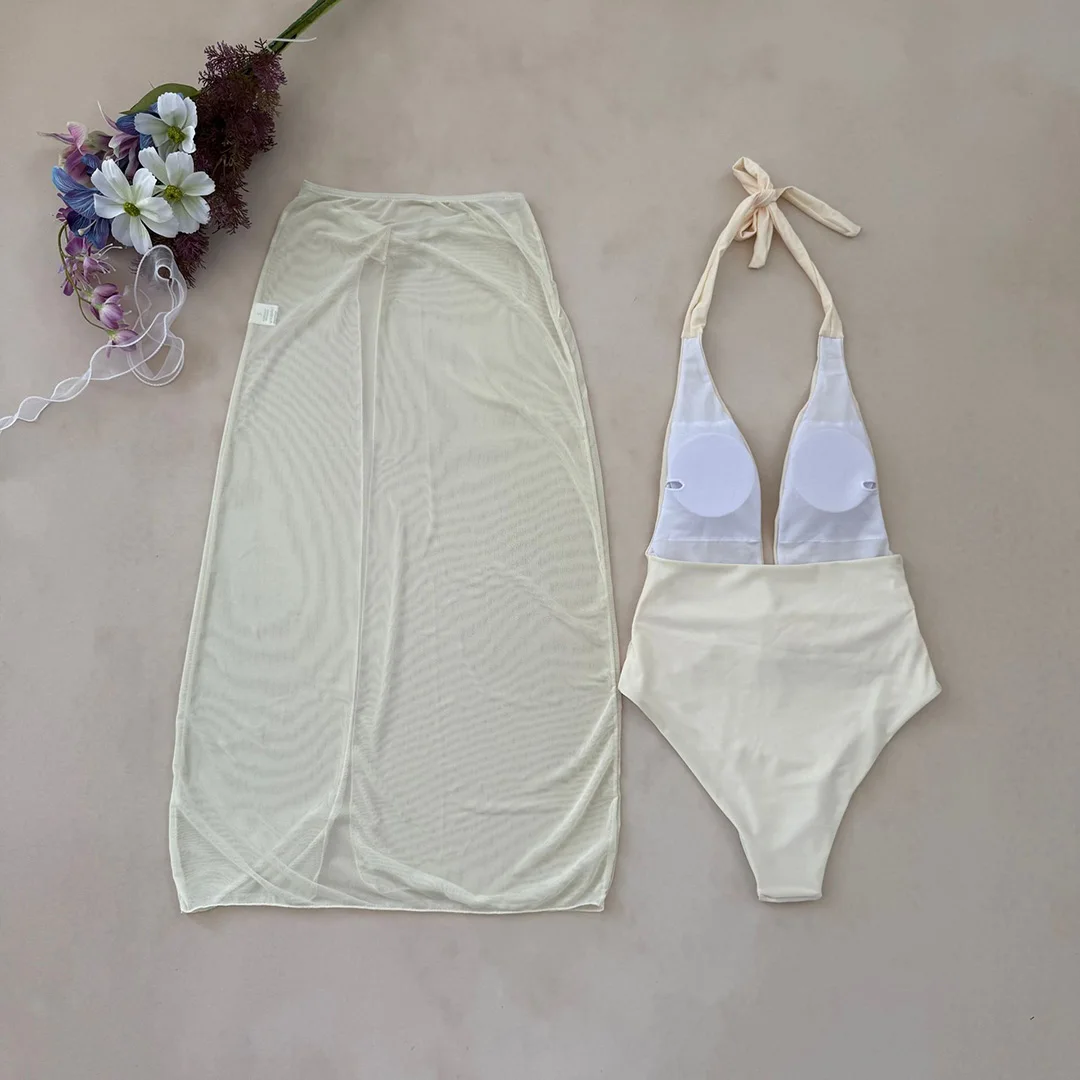 Sexy mit Rock, tiefem V-Ausschnitt, Metallstern, Damen-Badeanzug, einteiliger Badeanzug, rückenfreier Monokini, Badebekleidung, Badeanzug, Modell V6816. – Detail 16