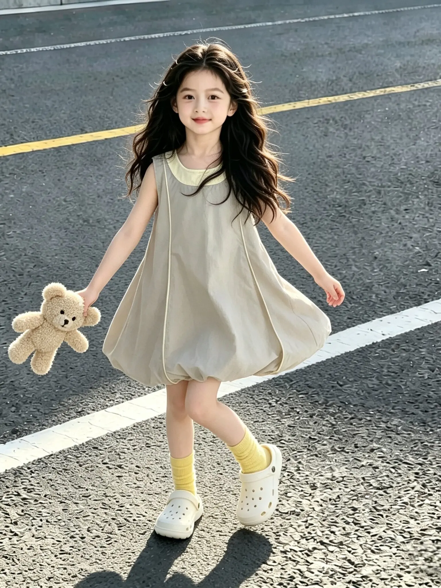 Vestido de Verão para Meninas, Moda Infantil, Sem Mangas, Cor Abóbora, Saia Princesa Casual, Estilo Solto com Decote Redondo