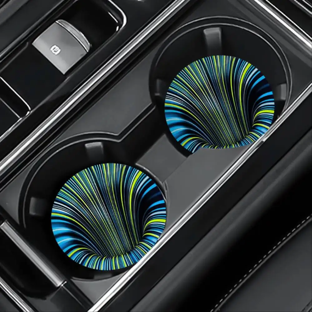 Blue & Green Swirl EVA Car Coasters Durable Non-Slip Cup Holder Mats Auto Interior Upgrade