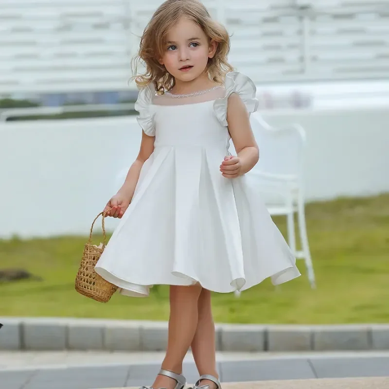 Baby Girl Princess Fly Sleeve Dress Toddler Child Elegant Ruffled Vestido Party Birthday Easter Dress Summer Baby Clothes 4-7Y