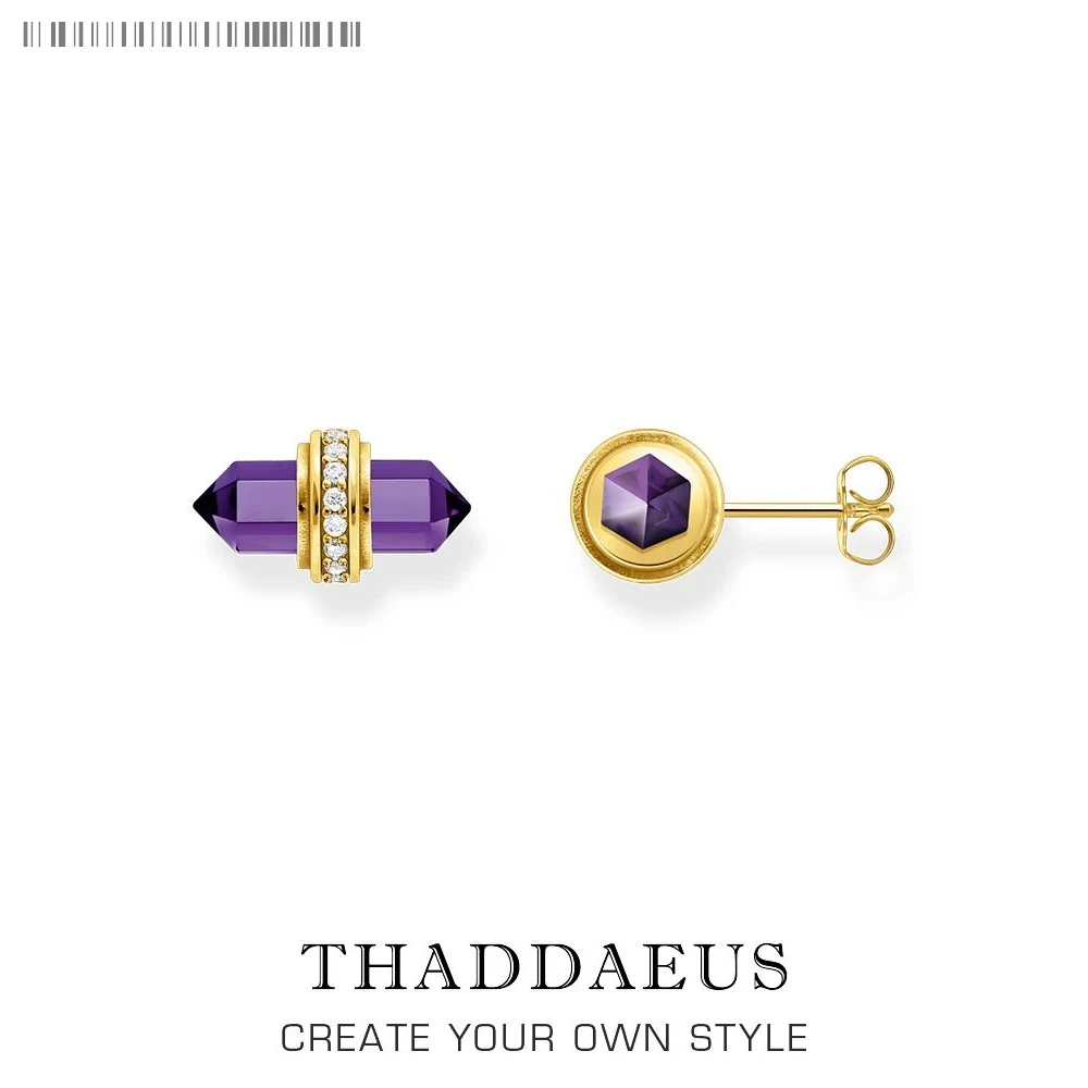 Gold Plated Stud Earrings Imitation Amethyst Stone Europe Fine Jewerly For Women Vintag Gift In Real 925 Sterling Silver