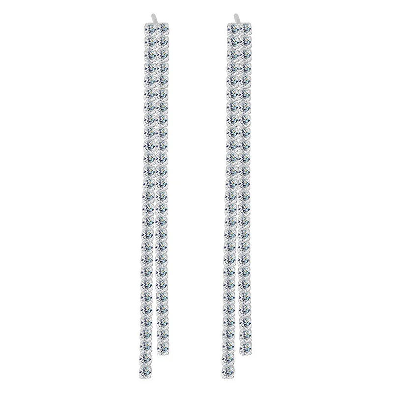 S925 Silver Iced Moissanite Long Tassel Earrings Trendy Women Jewelry White Gold Drop Earrings Party Gift Pass Diamond Tester