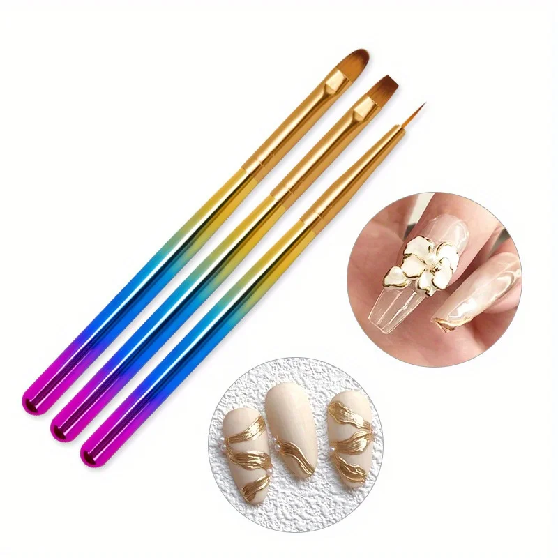 3Pcs/Set Nail Art Brush for Acrylic Powder Liquid Powder Carving UV Gel Extension Builder Painting Brush Pen Manicure Tools