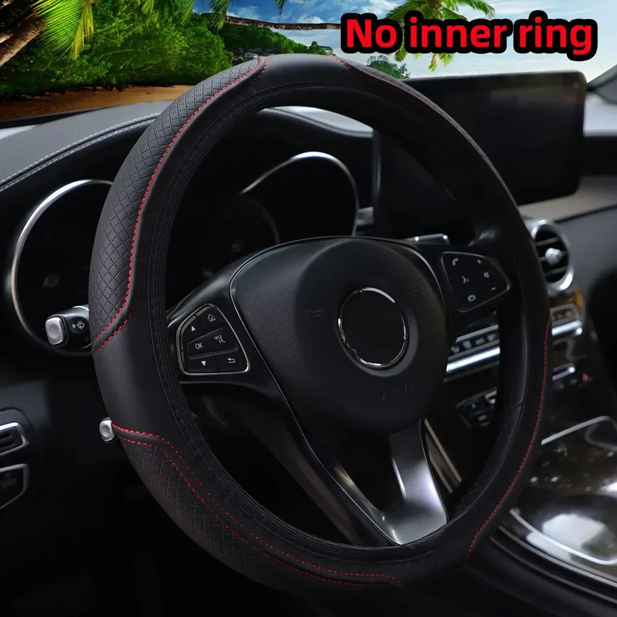 1Pc Artificial Leather Embossed Steering Wheel Cover Without Inner Ring 14.5-15 Inch Auto Accessory Black Blue