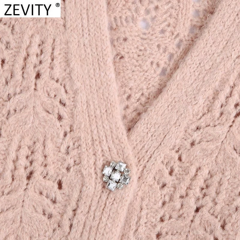 Zevity moda damska V Neck Hollow Out szydełkowy sweter z dzianiny damskie bez rękawów diamentowe o kroju kamizelki zapinanej na guziki rozpinane