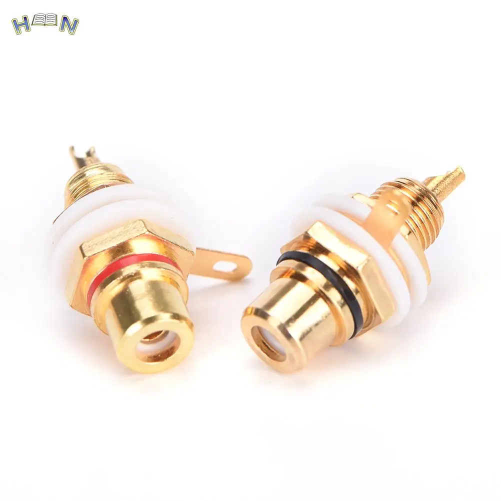 RCA Female Jack 10pcs Plated Rca Connector Gold Panel Mount Chassis Audio Socket Plug Bulkhead White Cycle With Nut Solder Cup