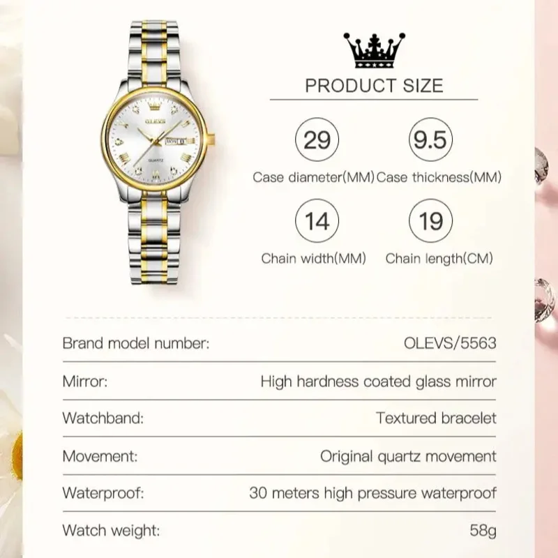 OLEVS-Montre à Quartz de Luxe pour Femme, Élégante, en Acier Inoxydable, Étanche, Tendance à la Mode, Cadeaux, 5563