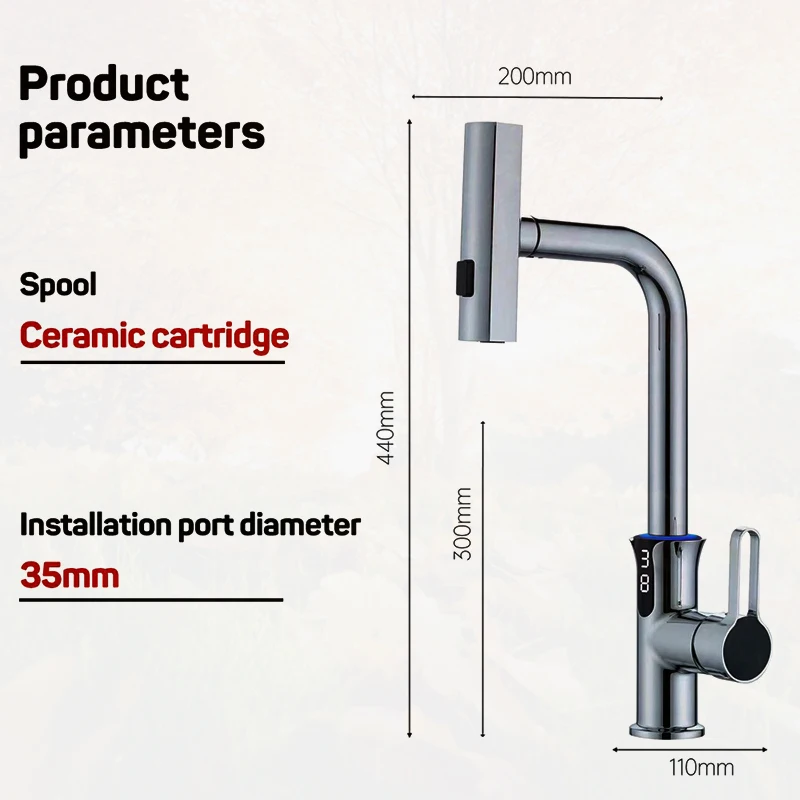 Imagem -06 - Led Display Temperatura Torneiras de Pia de Banheiro Torneira de Cozinha com Pulverizador Modos de Pulverização Torneira Misturadora de Água Quente e Fria