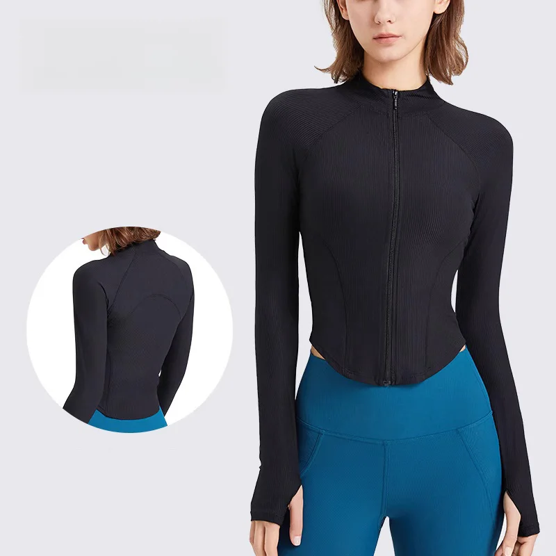 Slimming New Stand up Collar Nude Jacket Sports Top Slim Fit Running Casual yoga Zipper Tight Fit Fitness Long Sleeved