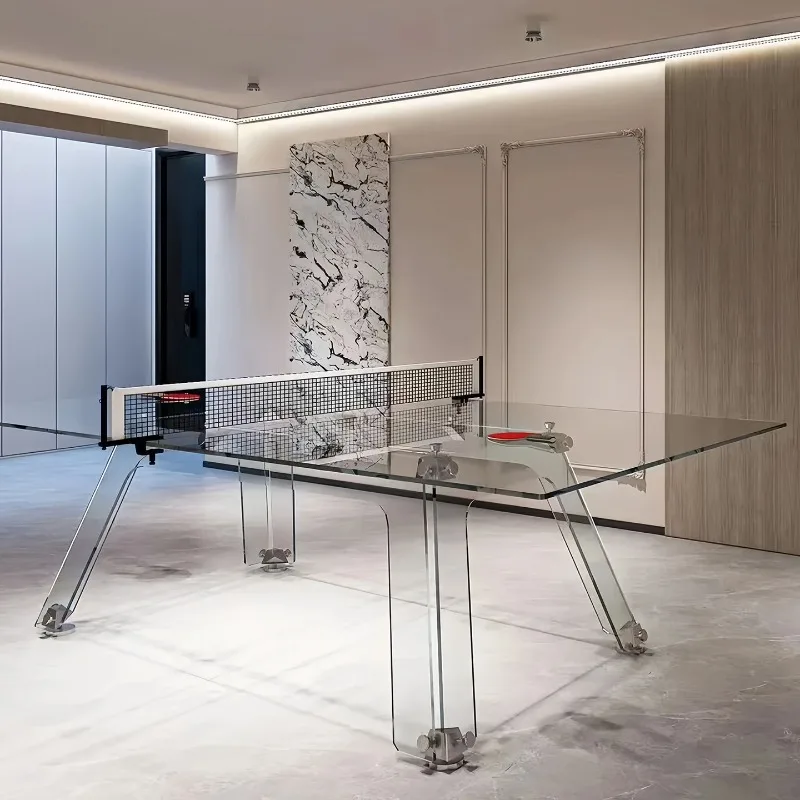 Italian light luxury table tennis table, indoor household stainless steel high-end sense, villa crystal transparent tempered