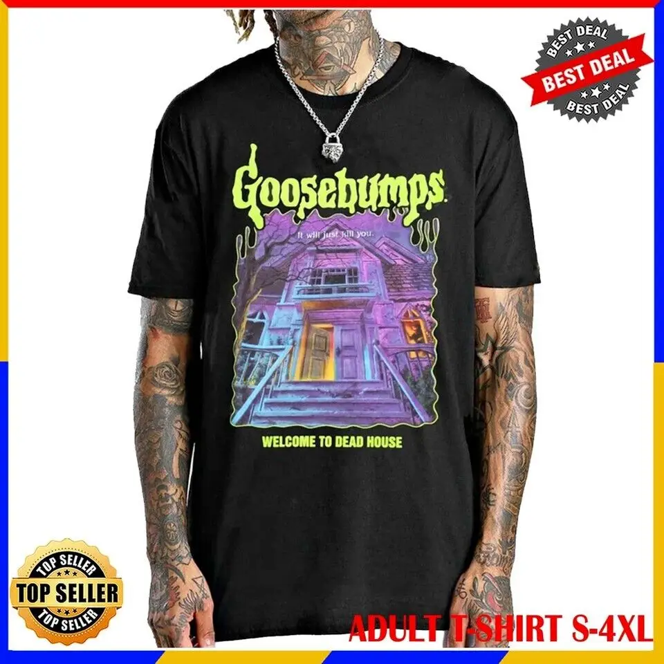 HOT Goosebumps Welcome To Dead House Door T-Shirt Retro 90s Halloween Shirt