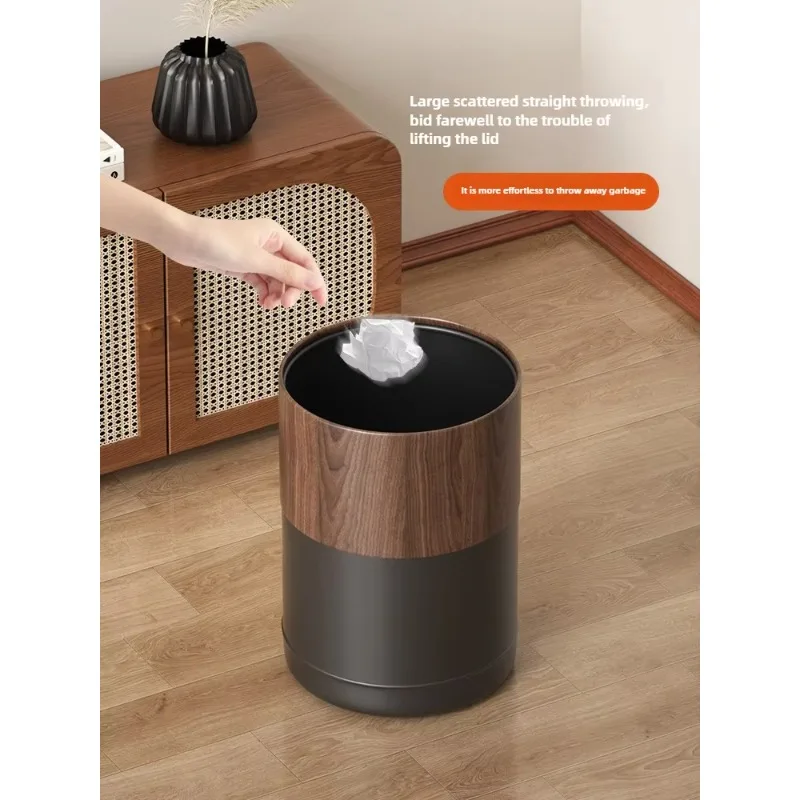 Cubo de basura grano de madera maciza imitación nogal negro, nueva cesta papel alto nivel apariencia para el h