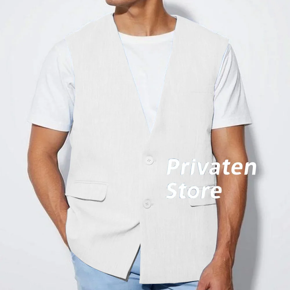 Vest Jacket Men Summer V-neck Loose Casual Comfortable Blue Man Cardigan High Quality Sleeveless Coat chaleco hombre