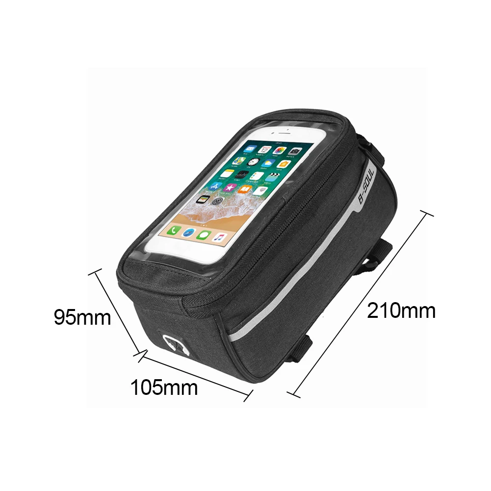 حقيبة أنبوبية أمامية مقاومة للماء للدراجة مقاس 6 بوصات حقيبة سرج للهاتف بشاشة تعمل باللمس (أسود) #5