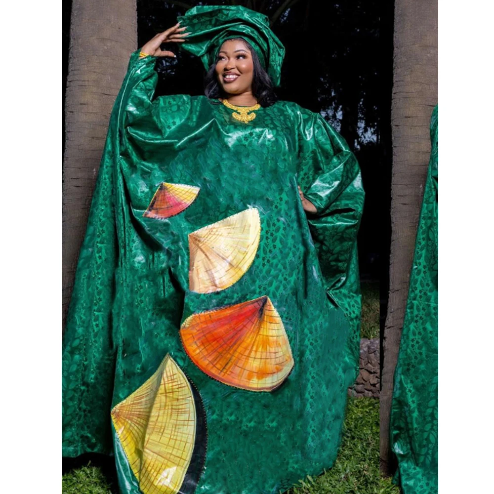 

Green Bazin Riche Long Dresses For African Women Party Clothing Bazin Riche Dashiki Robe Top Class Evening Gowns Clothing