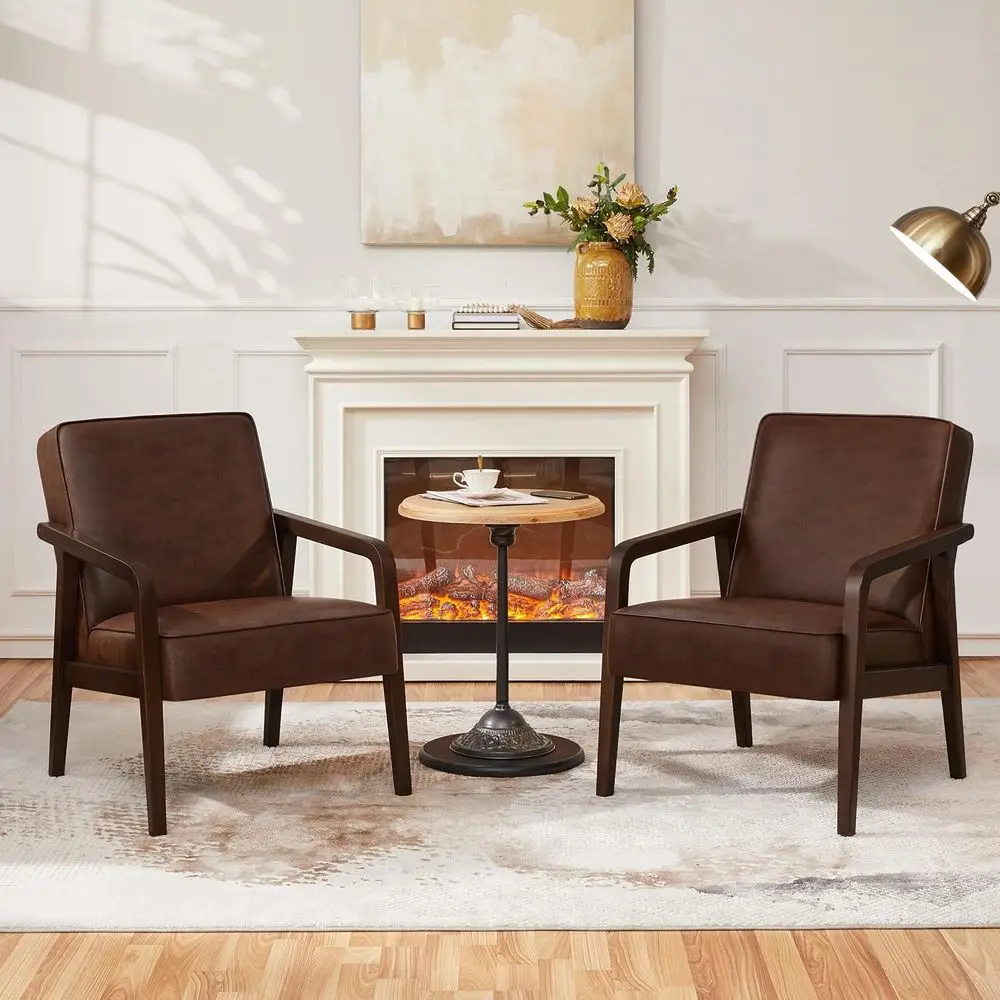 

Modern Barrel Chair with Wooden Legs and Thick Padding, Suitable for Living Room, Bedroom, or Home Office, Set of 2, Brown