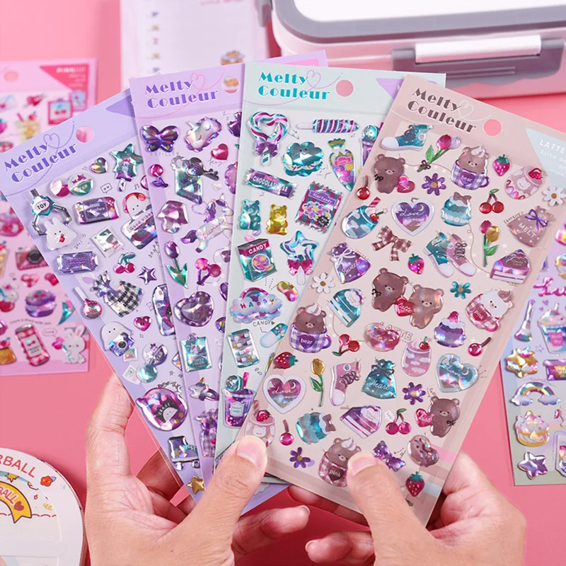 

Cute Cartoon Animal Crystal Drop Glue Japanese Girl Heart Shining Cat Eye Gem Stickers For Children 3d Sticker Decoration Poster