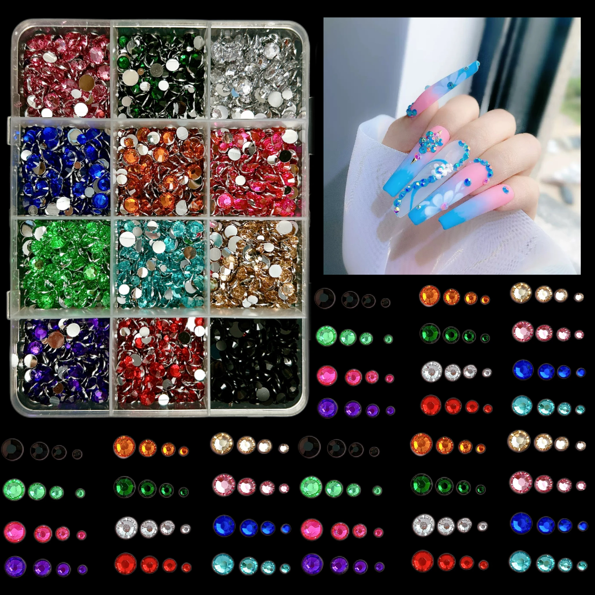 1箱単色ミニマリスト風リアルパールネイルチャーム3DスイートボウフラワーミニラインストーンミックスネイルアートデコレーションDIY