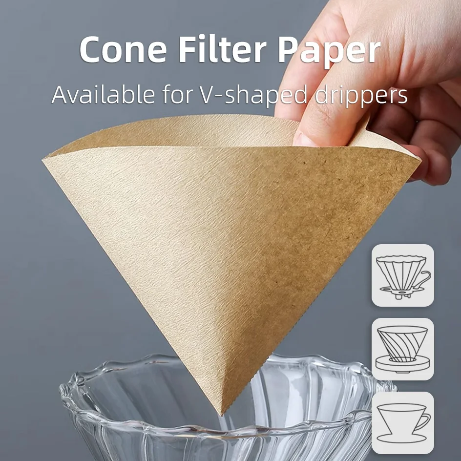 50/100PCS Coffee Paper Filters Unbleached V01 V02 Cone Filter Pour Over Natural Wood Pulp 60 Degree Drip Coffee Paper Filters