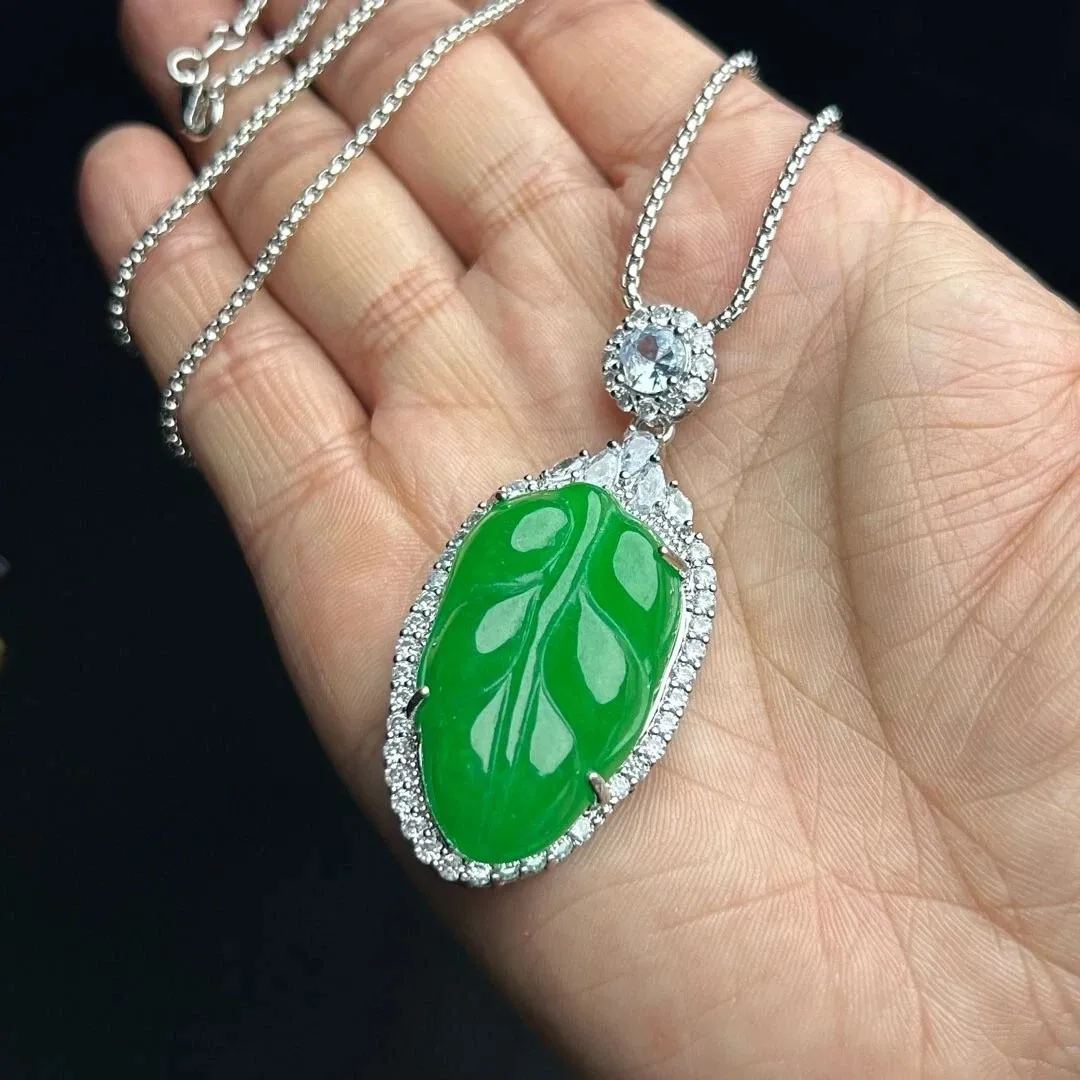 Real Natural Perfect High Ice Green Jade Jadeite amulet Pendant&Necklace