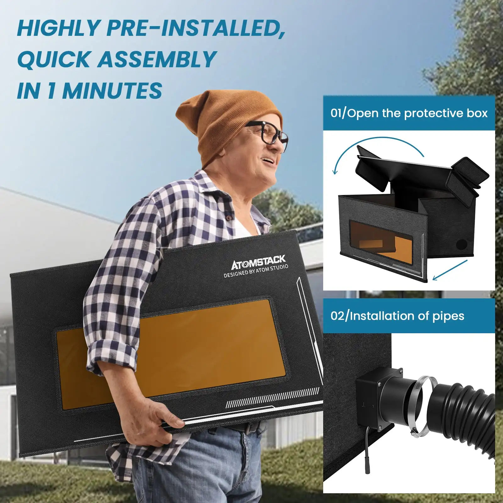 Custodia FB2 Copertura pieghevole antipolvere per tutti gli incisori laser Scatola protettiva ignifuga Scarico fumi