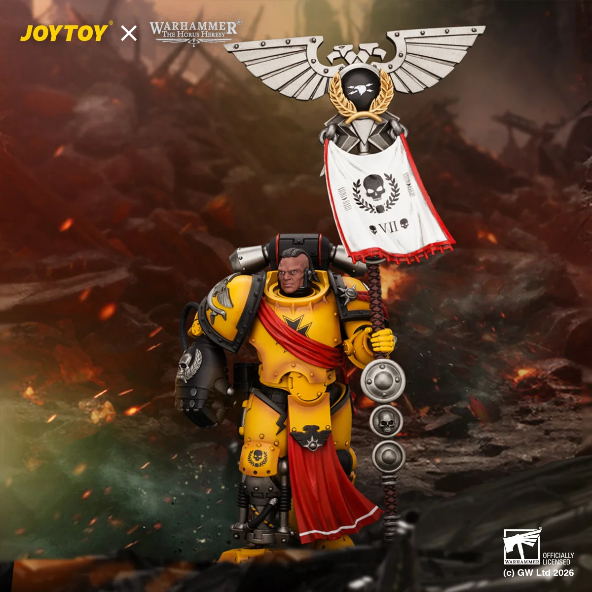 JOYTOY Warhammer "The Horus Heresy" figurines d'action 1/18, Consul héralde des Poings Impériaux avec standard et pistolet Bolt
