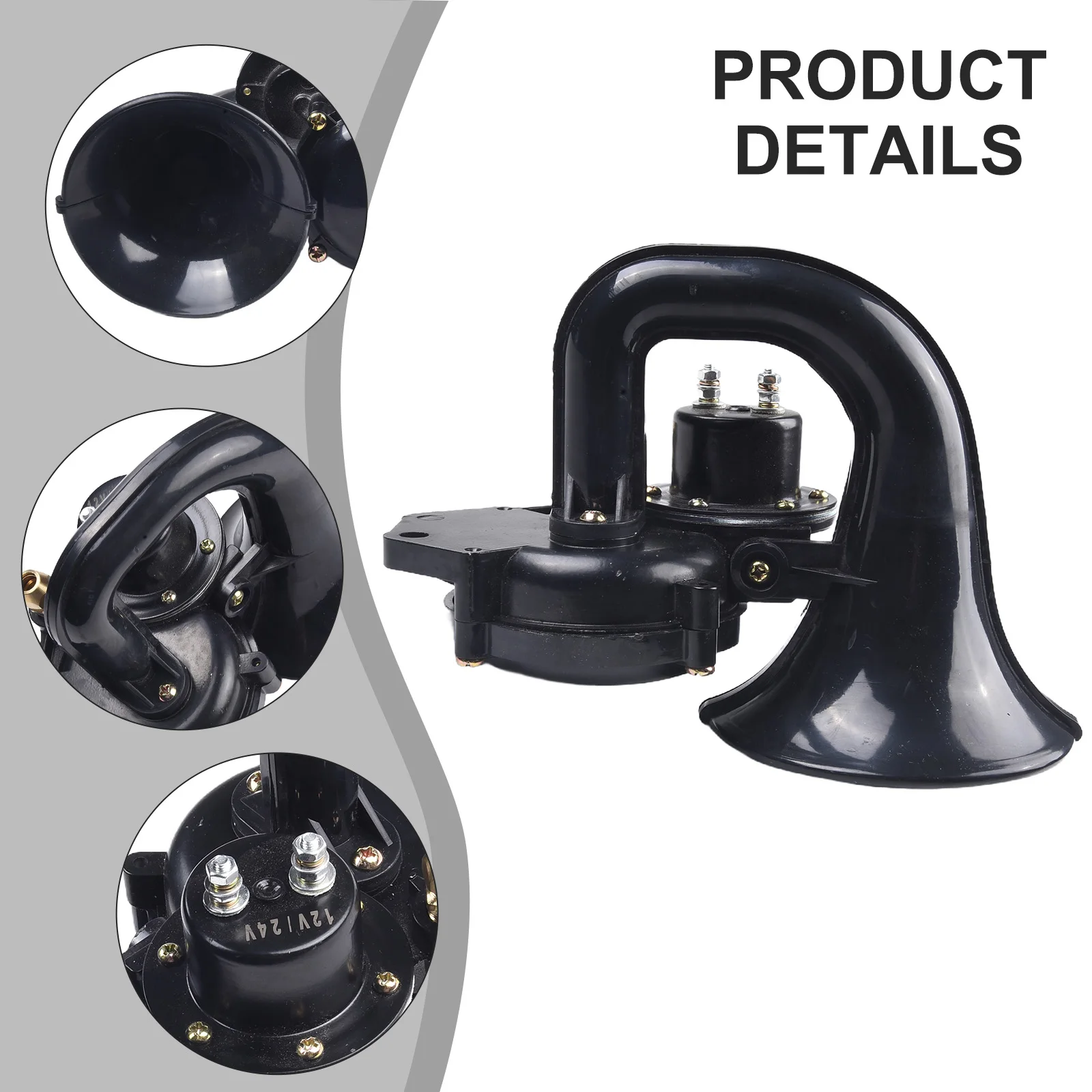 1pc Car Loud 300DB Electric Snail Air Horn Black 48W 12V/24V For Auto Motorcycle Truck Boat Air Horn Accessories