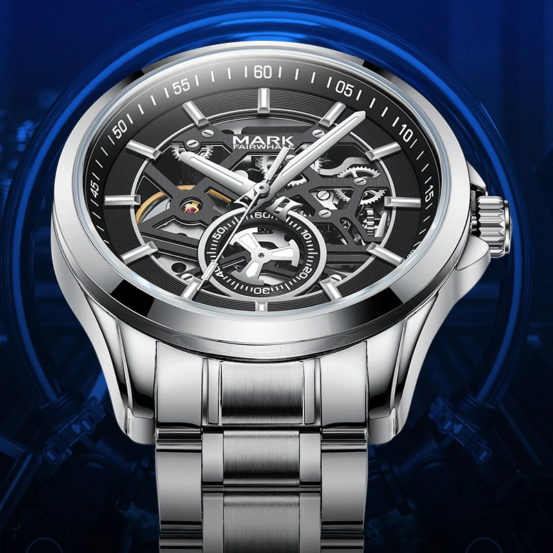 

Mark Fairwhale Fashion Skeleton Automatic Mechanical Watch, Stainless Steel, Luxury Business Sports Casual Men's Watch