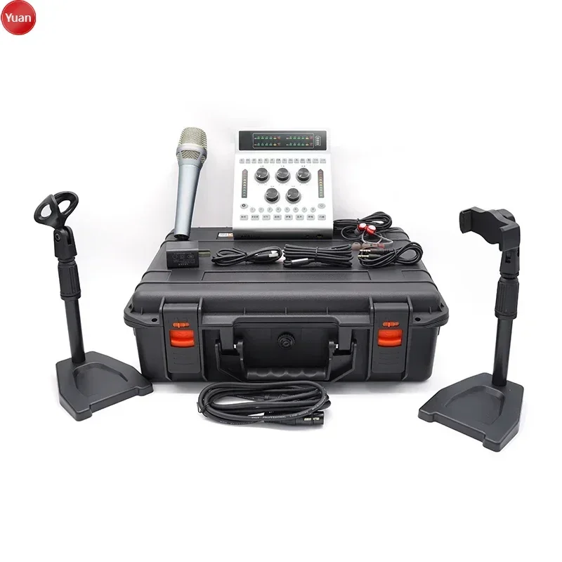 Professional Microphone Sound Card Kits Studio Music Mixer Karaoke With Microphone Stand USB MIC Live