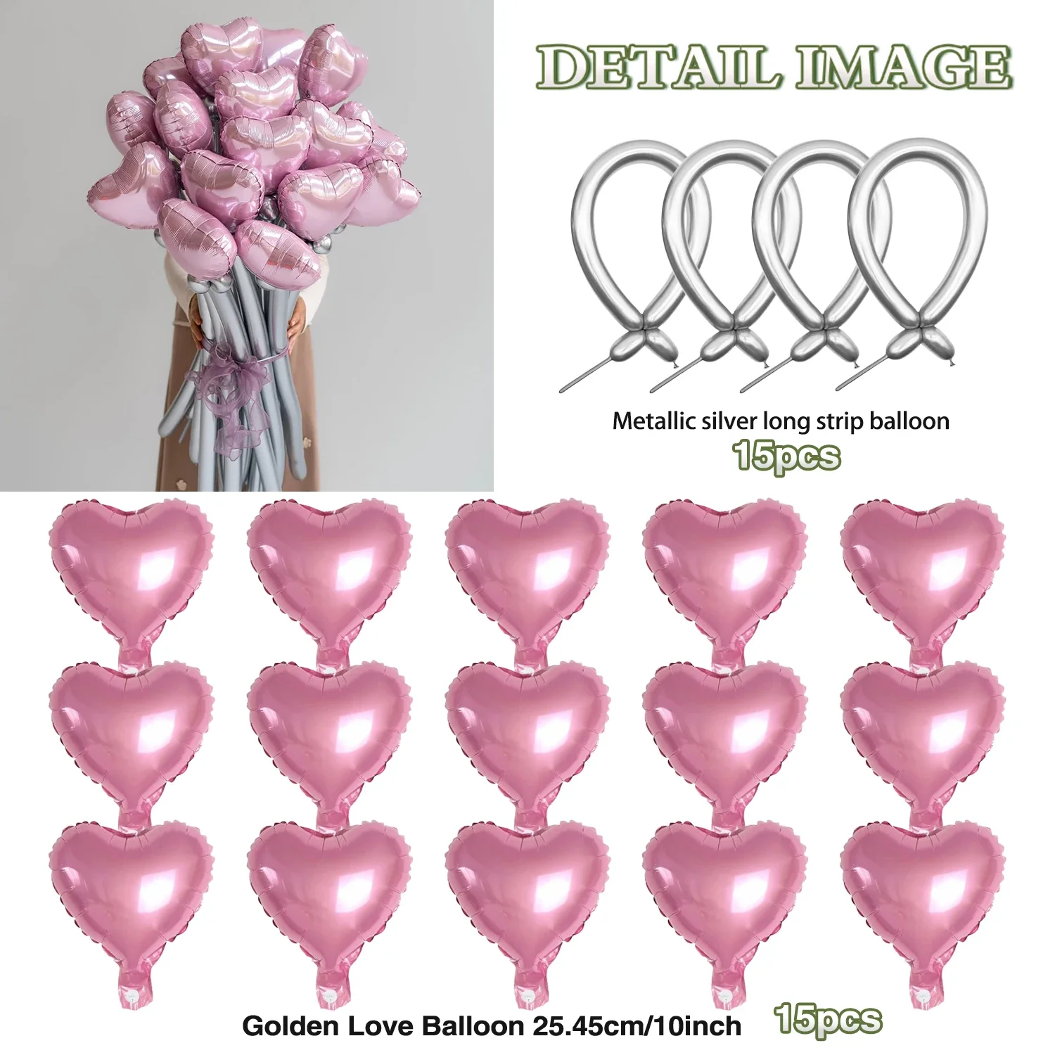 Liebesballon-Blumenstrauß-Set, rote und grüne Latex-DIY-lange Luftballons für Jahrestag, Hochzeit, Valentinstag, Geburtstagsfeiern