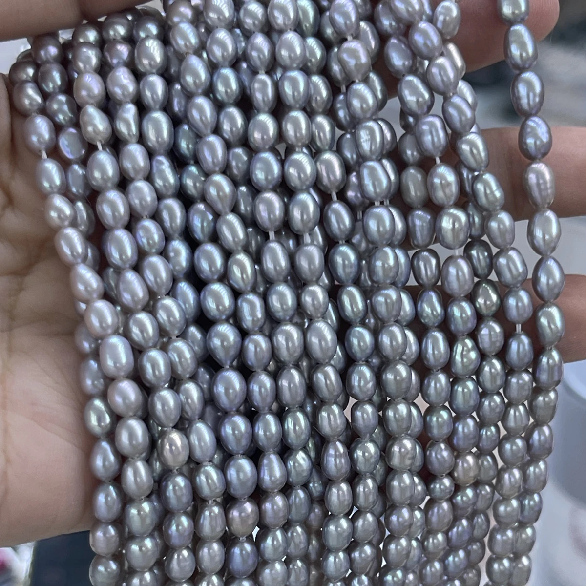 AAA 4-5mm Silver Grey Rice Shape Natural Freshwater Pearl Strand Loose Beads for DIY Necklace Bracelet Jewelry Making Supplies