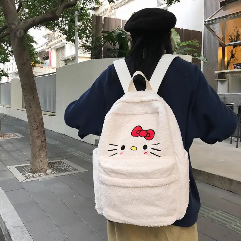 Kawaii Sanrio Hello Kitty Anime Cartoon Cute Backpack Backpack Versatile Lamb Fleece Large Capacity Student backpack