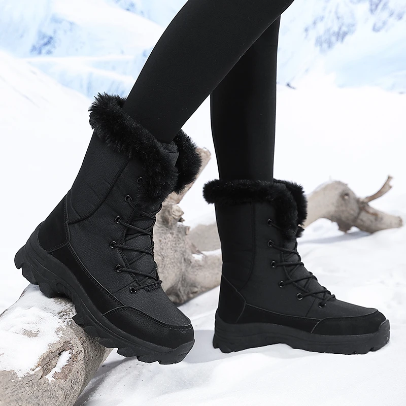 High Quality Waterproof Winter Women Snow Boots Warm Plush Outdoor Non-slip High Top Sneakers Fur Platform Hiking Ankle Boots